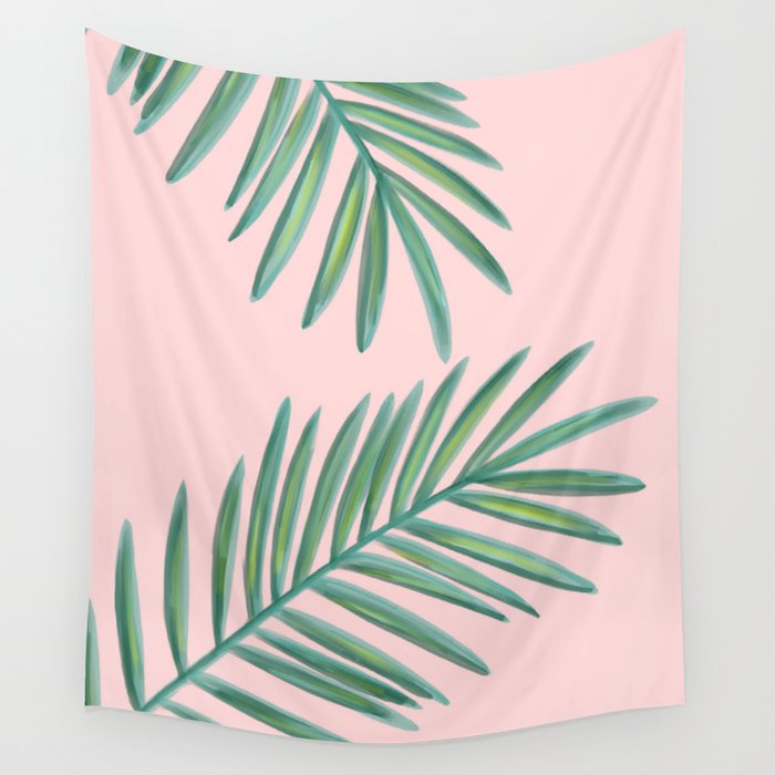 Pink Palms Tropical Vibes Wall Tapestry