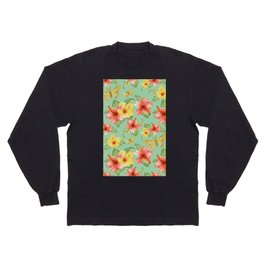 Tropical Flowers and Moths Pattern Long Sleeve T-shirt