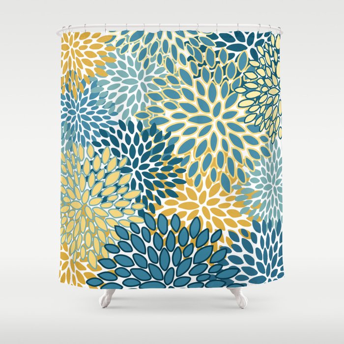 Teal and yellow shower curtain 2025