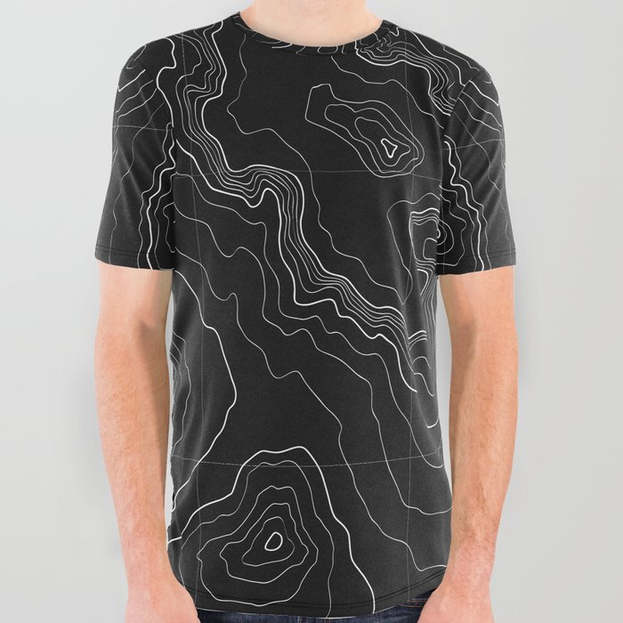 Black topography map All Over Graphic Tee