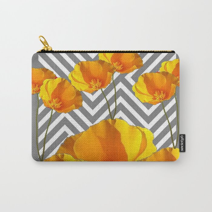 YELLOW CALIFORNIA POPPIES MODERN GREY PATTERNS Carry-All Pouch