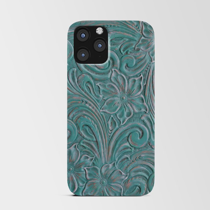Turquoise western tooled leather iPhone Card Case