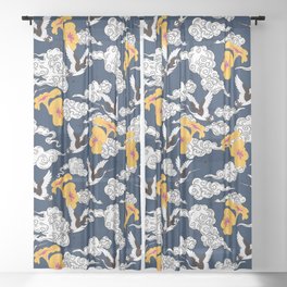 Japanese Clouds and Cranes No. 1 Navy Blue Sheer Curtain