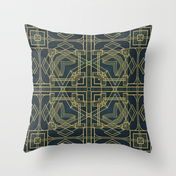 Art Deco Gold Green Velvet  Retro Elegance Throw Pillow