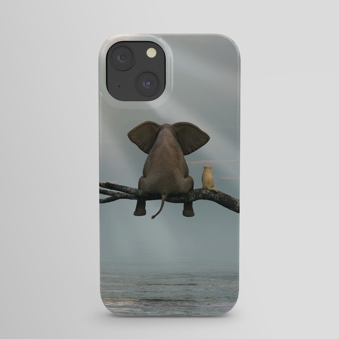 elephant and dog sit on a tree during a flood iPhone Case