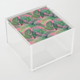 Tropical Palm Leaves On Pink Acrylic Box