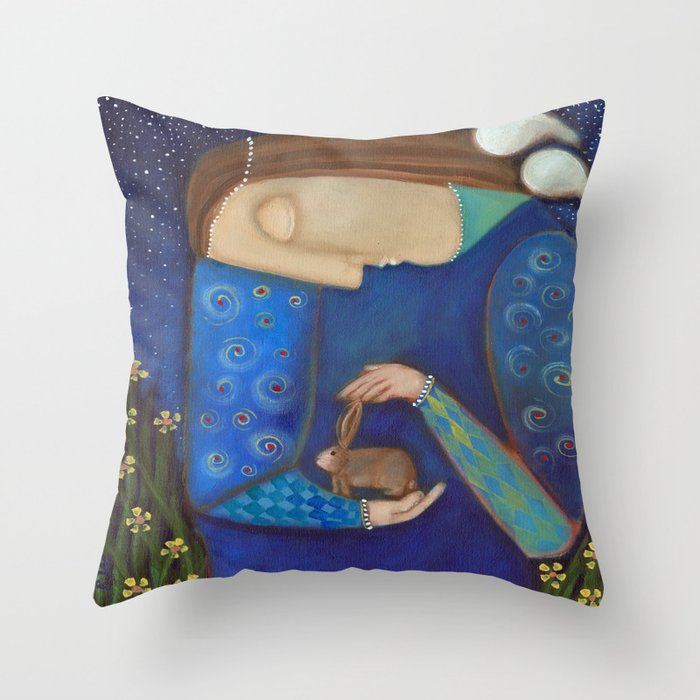 angel with rabbit Throw Pillow