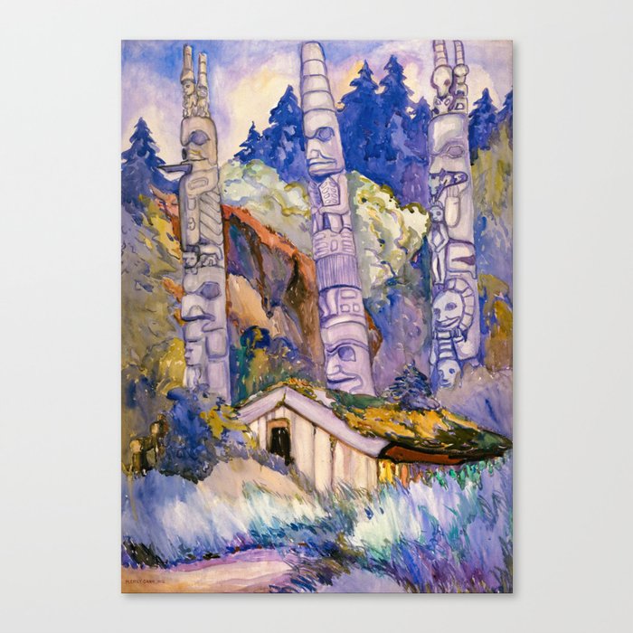 Haida Totems, Cha-atl, Queen Charlotte Island, 1912 by Emily Carr Canvas Print