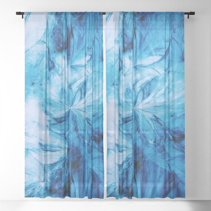 Arctic Split Abstract Blue Ice Marble Artwork  Sheer Curtain