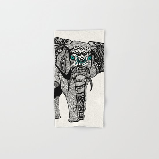 Tribal Elephant Black and White Version Hand & Bath Towel