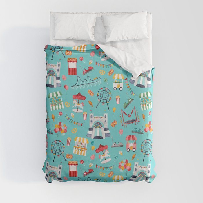 Watercolor Amusement Park Duvet Cover