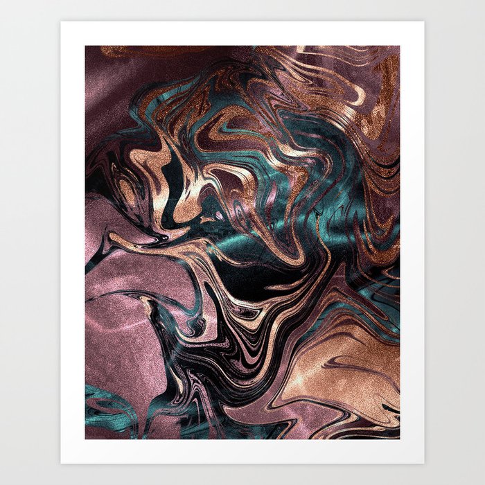 Metallic Rose Gold Marble Swirl Art Print By Followmeinstead Society6