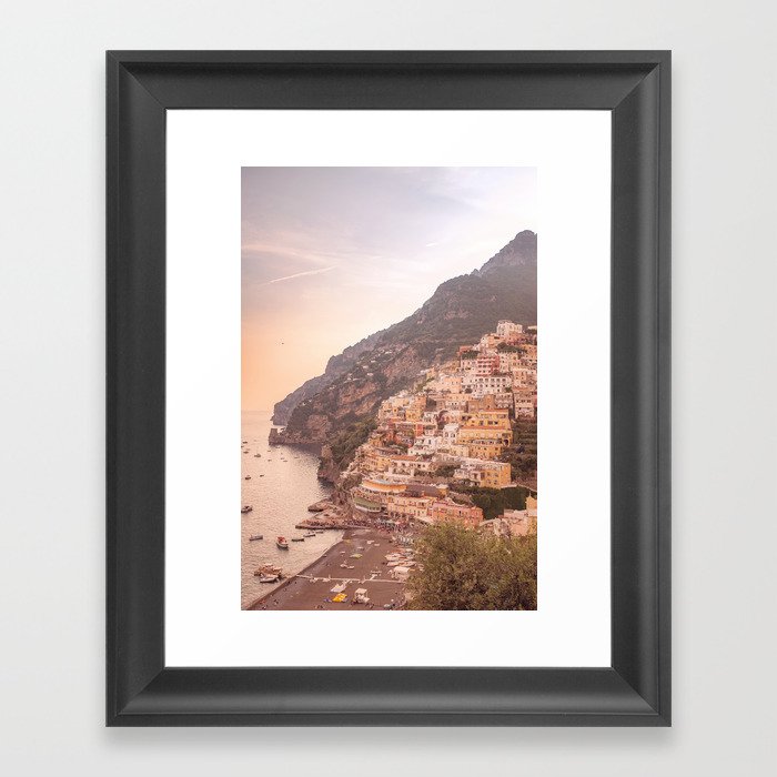 Positano at sunset | Amalfi Coast | Italy | Europe | Travel photography wall art Framed Art Print