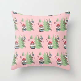 Christmas Nisse & Trees (pink) Throw Pillow