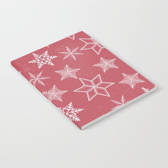 Snowflakes On Pastel Red Background Notebook