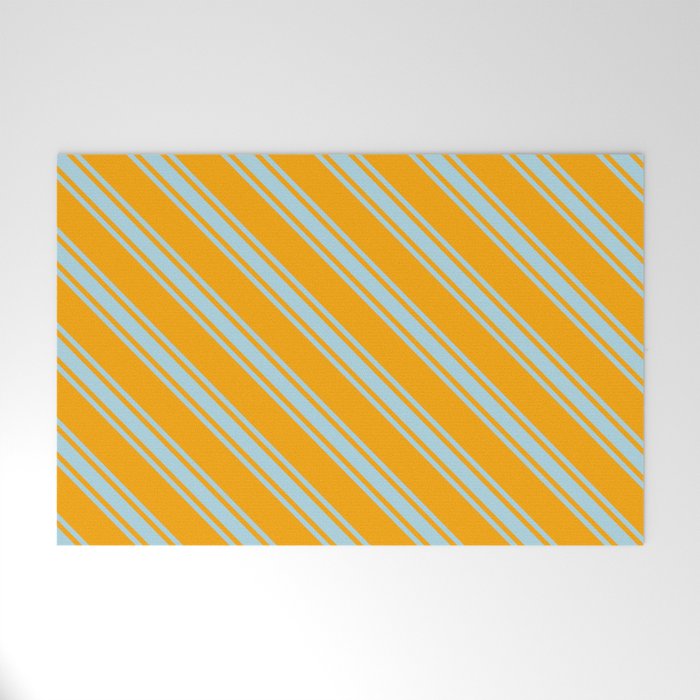 Orange and Light Blue Colored Pattern of Stripes Welcome Mat