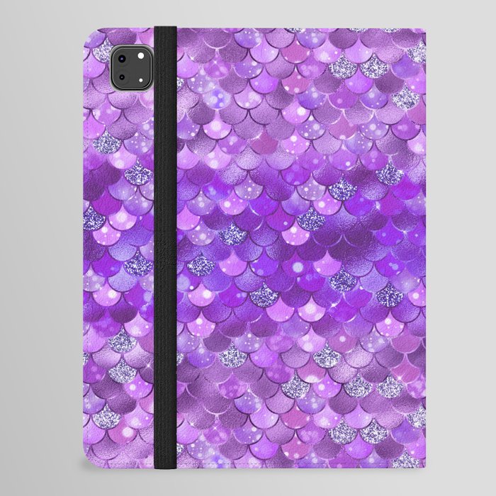 Purple Mermaid Pattern Metallic Glitter iPad Folio Case