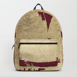 Abstract burgundy gold paint brush strokes Backpack