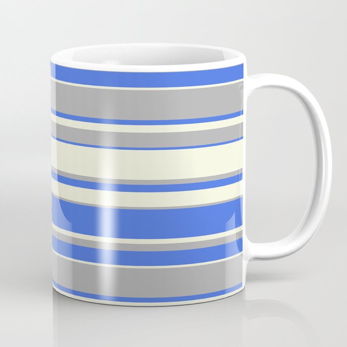 Beige, Dark Grey & Royal Blue Colored Pattern of Stripes Coffee Mug