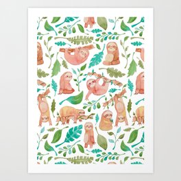 Sloth pattern watercolor design Art Print