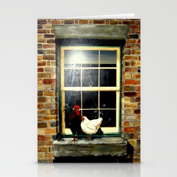 Rooster & Hen on a window Ledge Stationery Cards