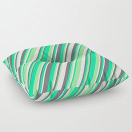 [ Thumbnail: Green, Light Green, Lavender, and Dim Gray Colored Stripes/Lines Pattern Floor Pillow ]
