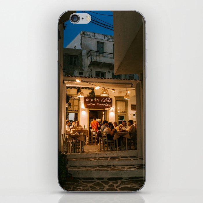 An Evening in the Greek Streets of Naxos | Warm Yellow Cafe in Dark Blue Night | Summer Nights with Dinner in South Europe | Travel Photography iPhone Skin