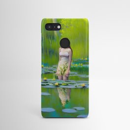 Colorful painting of a girl walking in a lily pond Android Case