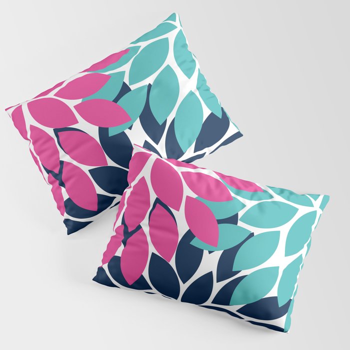 Bold Colorful Hot Pink Turquoise Navy Dahlia Flower Burst Petals Pillow Sham