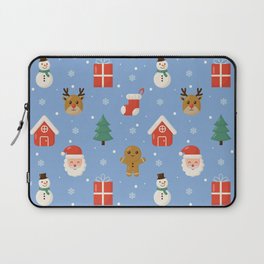 Christmas Characters Seamless Pattern on Blue Background Laptop Sleeve