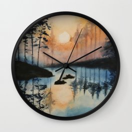 Sunset at the Lake Watercolour Painting Wall Clock