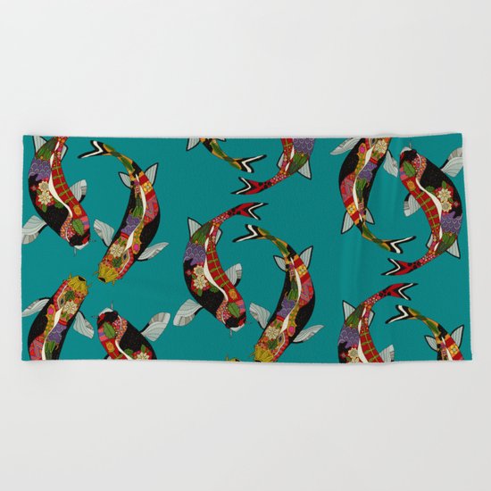 koi teal Beach Towel