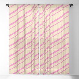 [ Thumbnail: Hot Pink & Beige Colored Lines/Stripes Pattern Sheer Curtain ]