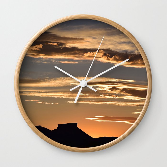 Golden Mesa Sunset Wall Clock