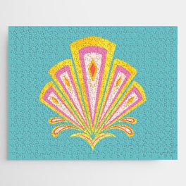 Yellow and turquoise Art Deco motif Jigsaw Puzzle