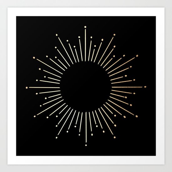 Sunburst Gold Copper Bronze on Black Art Print