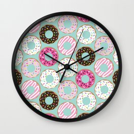 Delicious Donuts Wall Clock | Pastry, Digital, Graphicdesign, Chocolate, Sprinkledonut, Jellydonut, Donuts, Pink, Yum, Pinkdonuts 