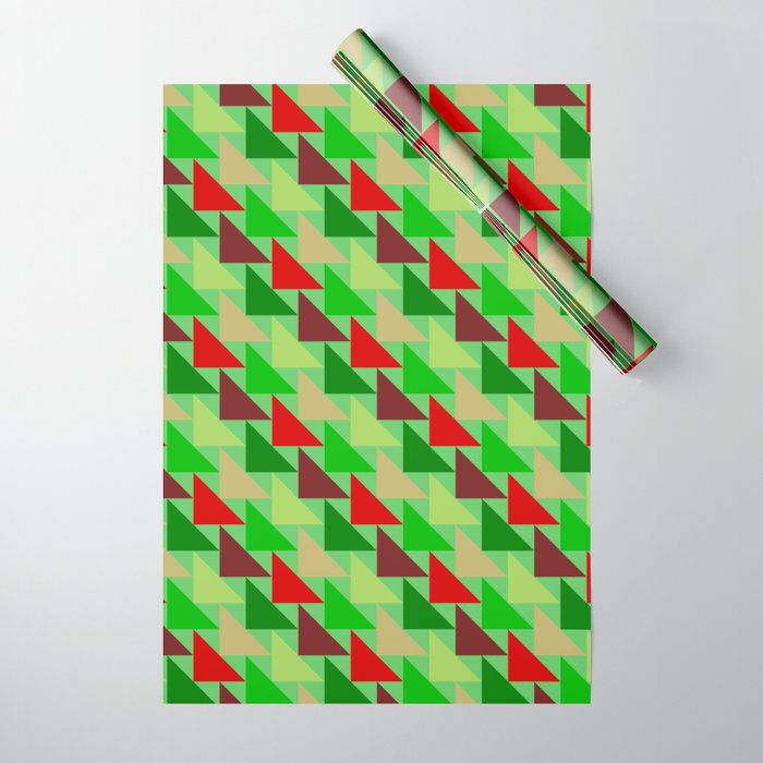 Geometric Triangle Christmas Wrapping Paper Hot Pink Red Teal Tree Festive  Holiday Gift Wrap Roll Intricate Geometric Design Dark Green 