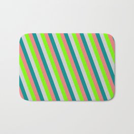 [ Thumbnail: Green, Light Gray, Dark Cyan & Light Coral Colored Lines Pattern Bath Mat ]