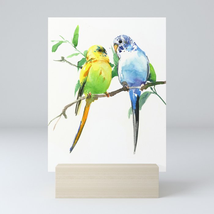 Budgies, Animal art, love, two birds bird artwork, bird pet Mini Art Print