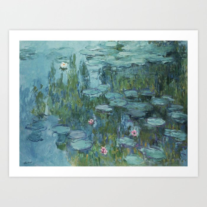 Water Lilies Monet 1915 teal Art Print