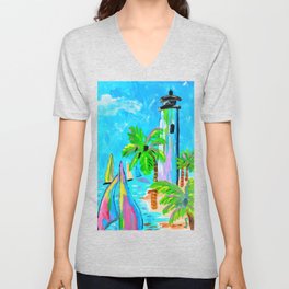 Colorful Lighthouse - Original acrylic artwork Dody Denman V Neck T Shirt