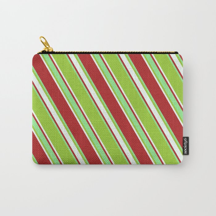 Red, Light Green, Green & Mint Cream Colored Lines Pattern Carry-All Pouch