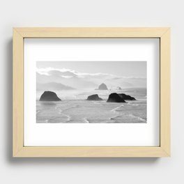 Haystack Rock Cannon Beach Oregon B&W Recessed Framed Print