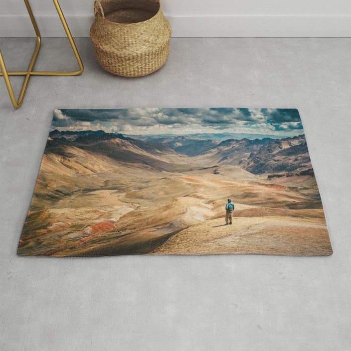 Man front of the mountain Rug