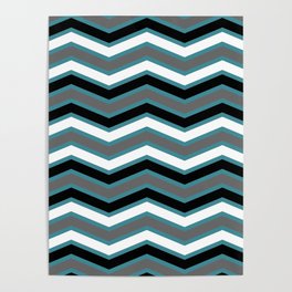 Aqua Gray Black White Chevron Stripe Pattern - Krylon 2022 Color of the Year Satin Rolling Surf Poster