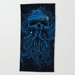 blue kraken skull Beach Towel
