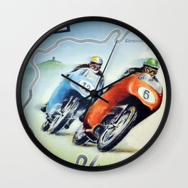 Nurburgring German Motorcycle Road Race Vintage Poster, Circa 1955 Wall Clock