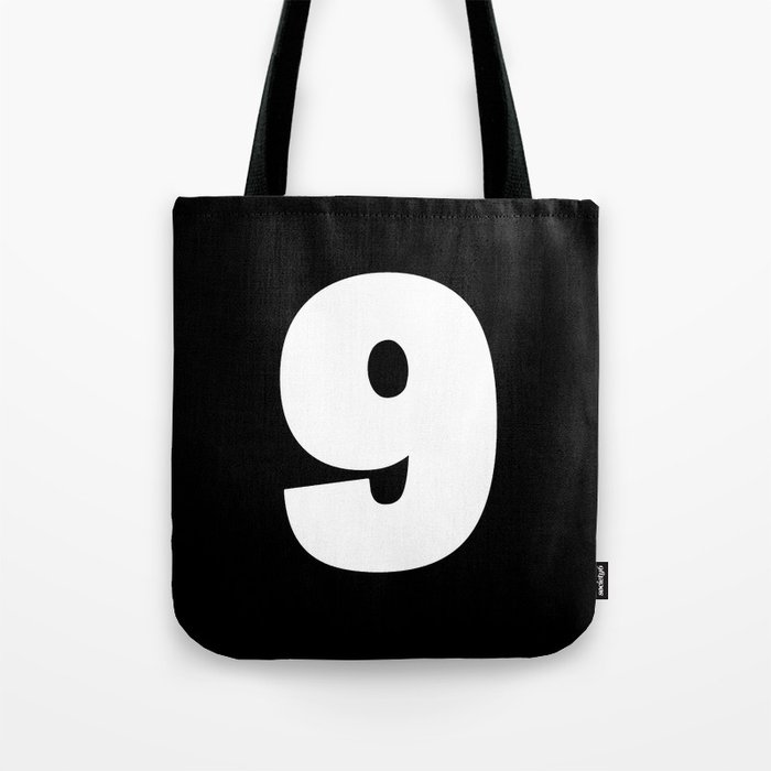 9 (White & Black Number) Tote Bag