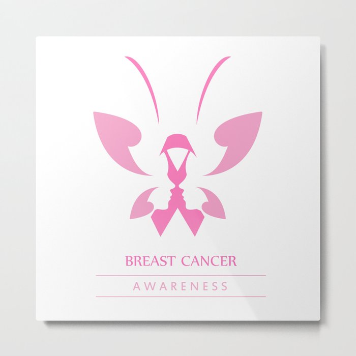 Pink ribbon with faces of women and butterfly to symbolize breast cancer awareness month october Metal Print